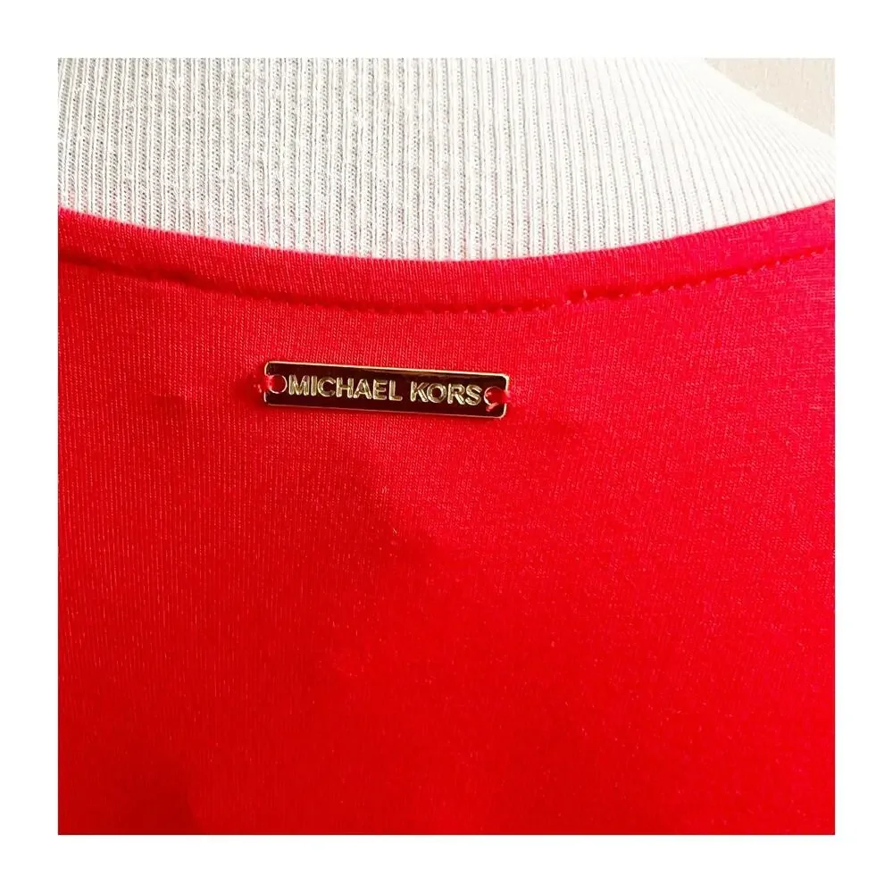 Michael Kors Tunic Top Womens Large Bright Ruby Sleeveless V Neck Office Sleek